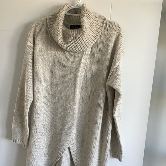 Oatmeal cowl neck cross over sweater - Picture 1 of 10